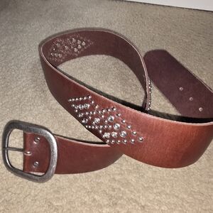 VINTAGE HOLLISTER EXTRA WIDE Brown Leather Belt Silver Buckle RARE 41" SIZE MED